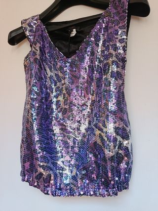 Top paillettes viola-argento