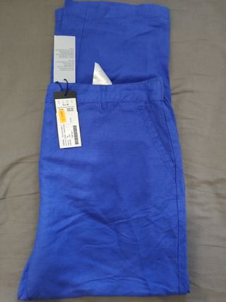 Pantalón nuevo de lino azul para mujer