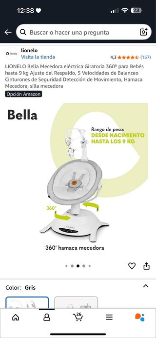 Silla mecedora Lionelo - Gris
