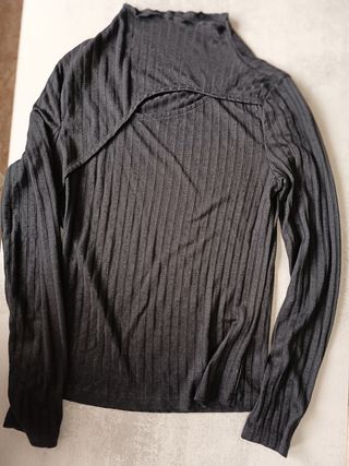 Camisetas canalé negra y gris jaspeado 