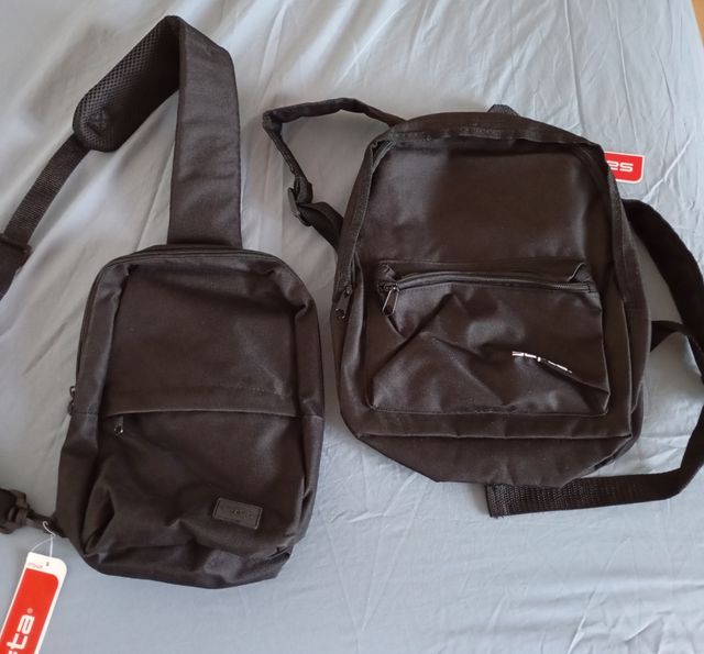 2 mochilas negras: bandolera y espalda. Nuevas.