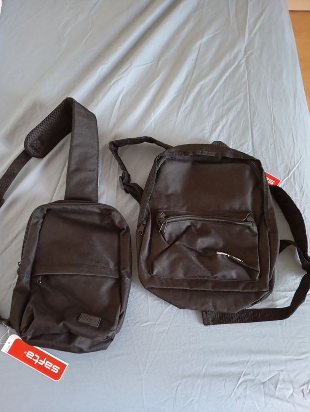 2 mochilas negras: bandolera y espalda. Nuevas.