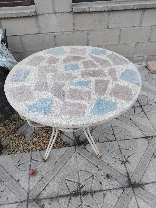 Mesa jardín mosaico - metal blanco