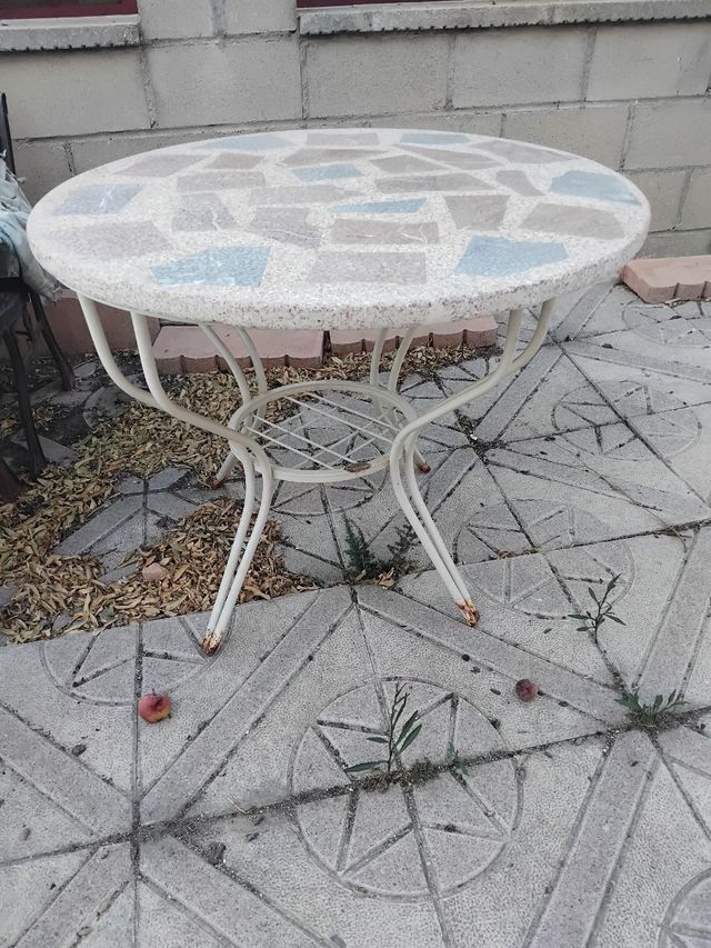 Mesa jardín mosaico - metal blanco