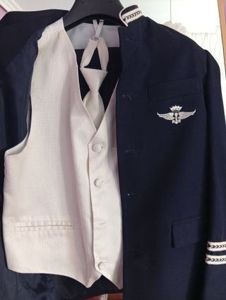 Traje comunión niño azul marino, chaleco corbata