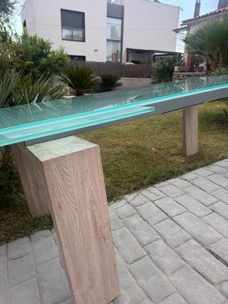 Mesa cristal extensible madera - Comedor