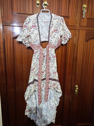 Vestido boho chic beige y rosa