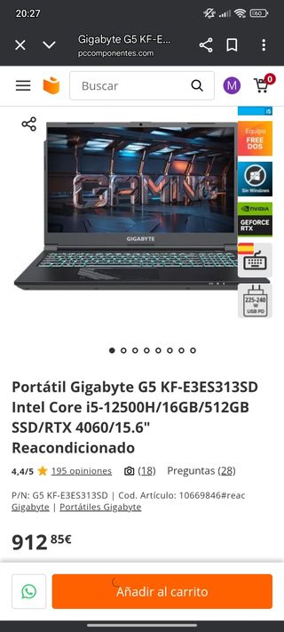 Ordenador Portátil Gamer Gigabyte Negro RTX 4060