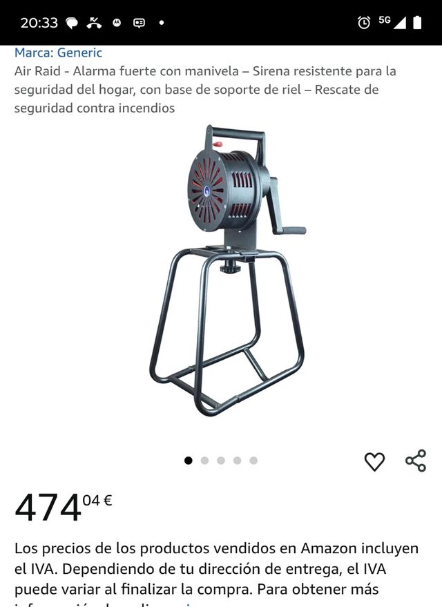 Sirena manual Air Raid bombero ambulancia civil