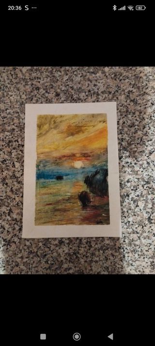 Dipinto tramonto olio su carta
