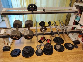 Banco pesas + discos musculación