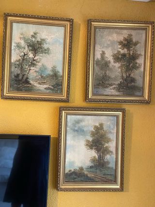 3 óleos paisajes, marcos dorados