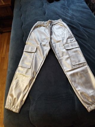 Pantalones cargo plateados mujer