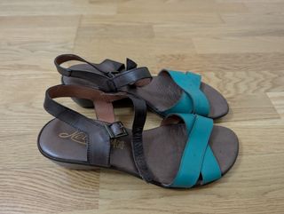 Sandalias Nelson piel marrón-turquesa