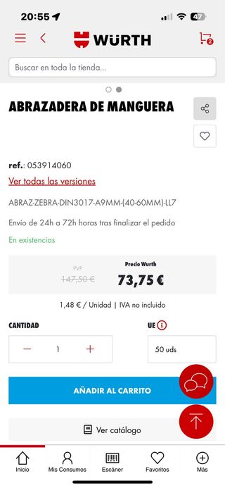 Abrazadera de manguera Würth 40-60mm