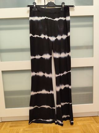Pantalones campana tie-dye blanco-negro