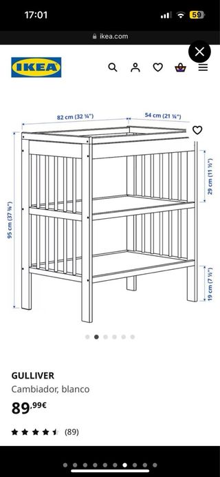 Cambiador Ikea Gulliver con funda y cojín 