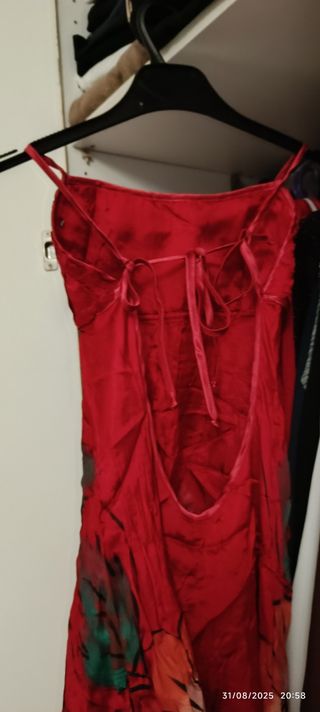 Vestido Rojo Seda - Flores