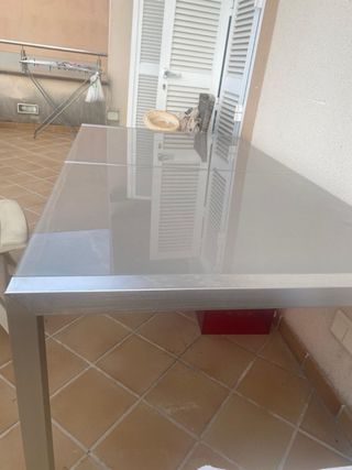 Mesa exterior aluminio gris