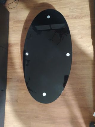 Mesa ovalada cristal negro vintage con tres bases