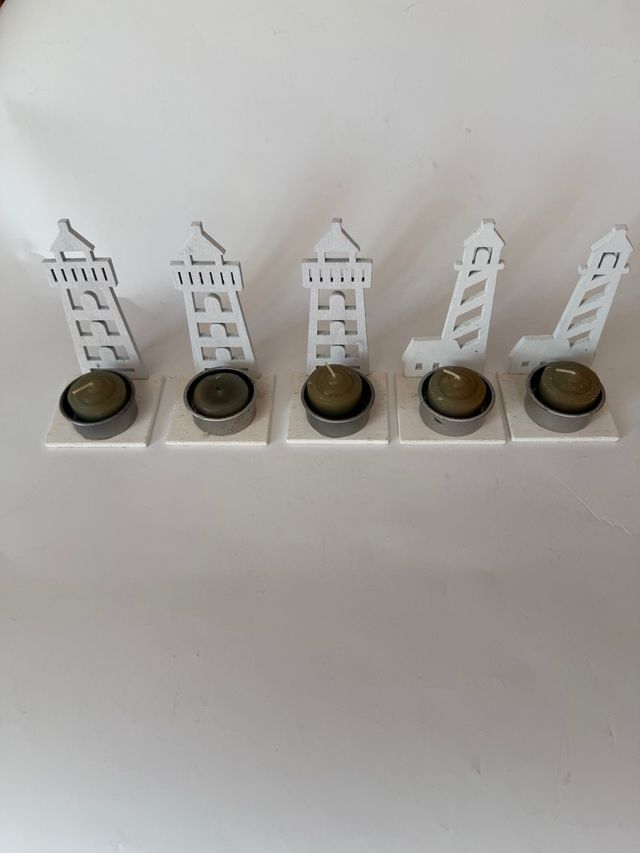 Set 5 portacandele faro legno bianco