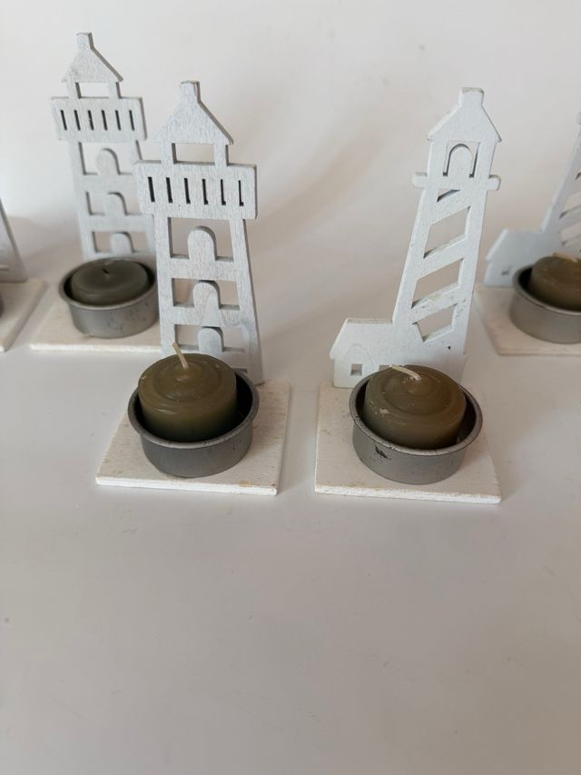 Set 5 portacandele faro legno bianco
