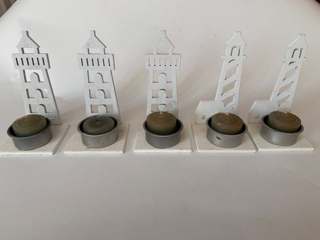 Set 5 portacandele faro legno bianco