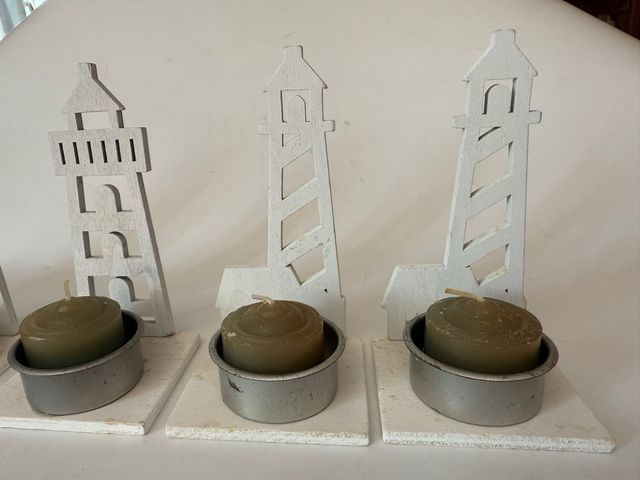 Set 5 portacandele faro legno bianco
