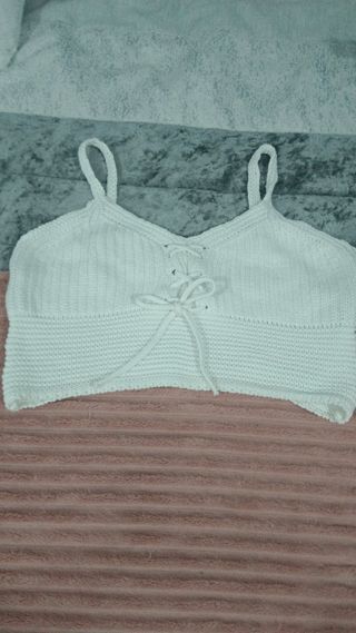 Top crochet blanco mujer