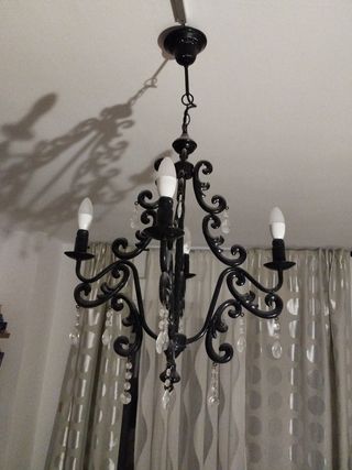 Lampara negra metal y cristal