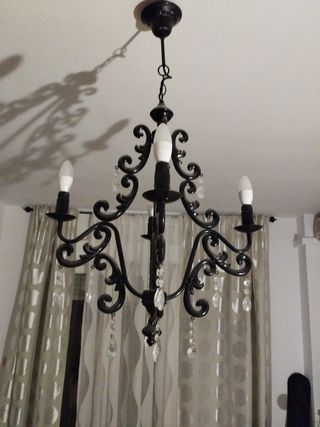 Lampara negra metal y cristal