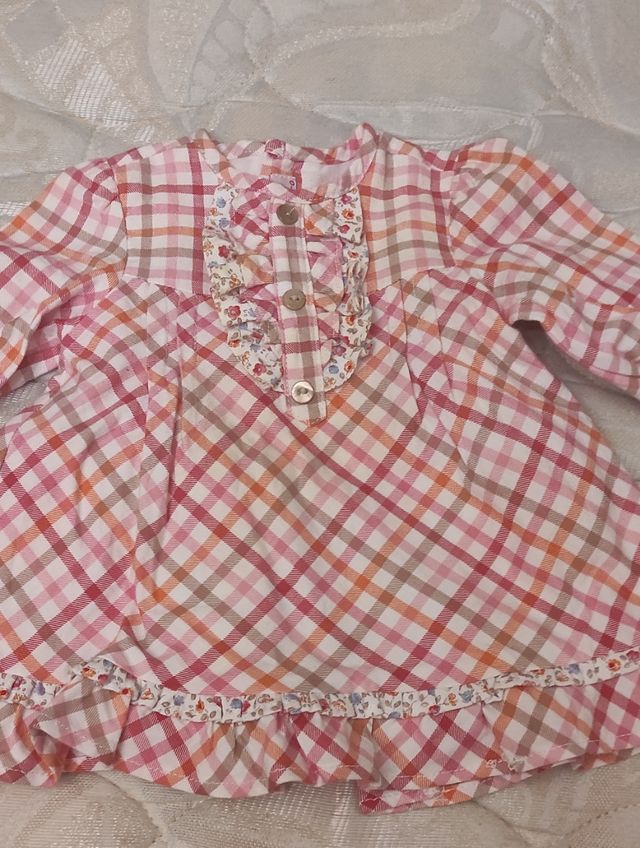 Vestido niña 0-1 mes - cuadros rosa rojo y naranja