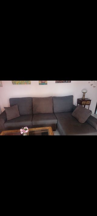 Sofá chaise longue gris - 3 plazas