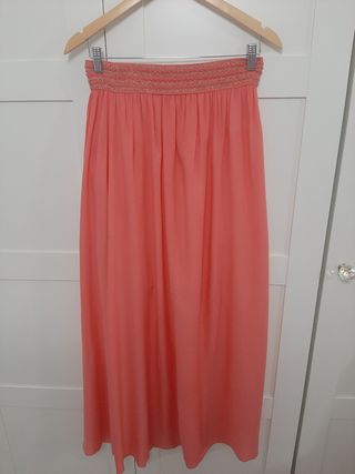 Falda larga fluida en color coral talla unica (Da 