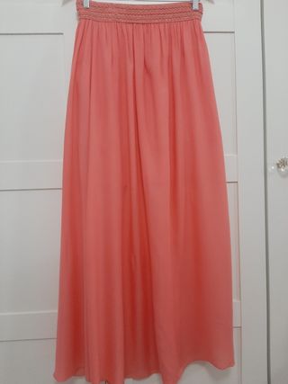 Falda larga fluida en color coral talla unica (Da 