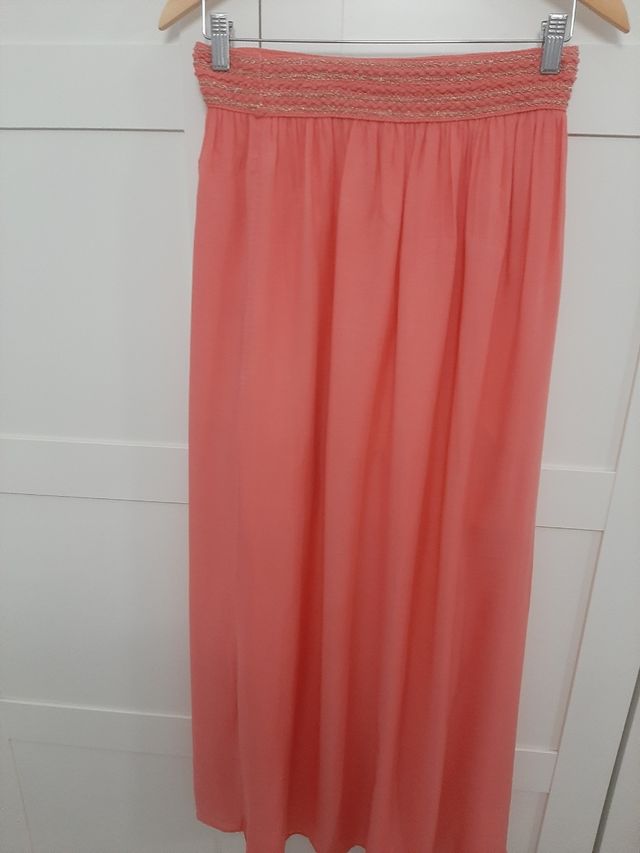 Falda larga fluida en color coral talla unica (Da 