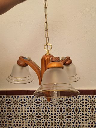 Lámpara madera vintage 3 luces