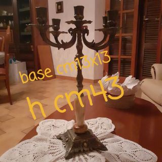 Candelabro Gotico Ottone Alabastro