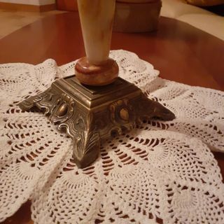 Candelabro Gotico Ottone Alabastro