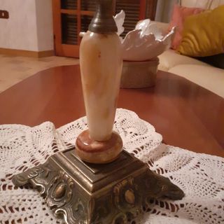 Candelabro Gotico Ottone Alabastro