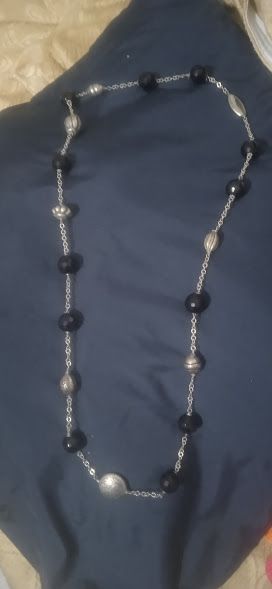 Collana lunga perle nere argento