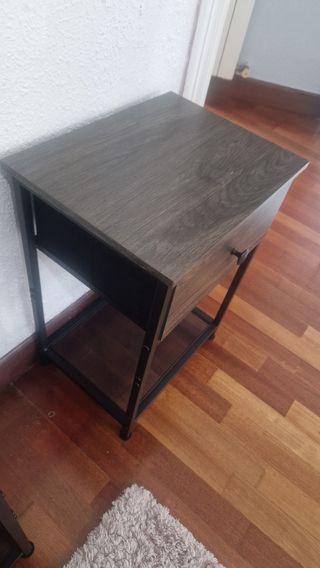 Mesita noche gris oscuro - metal y madera