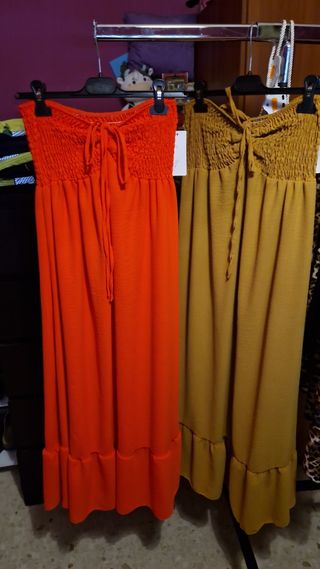 Vestidos largos anaranjado y rojo 2 colores dispon