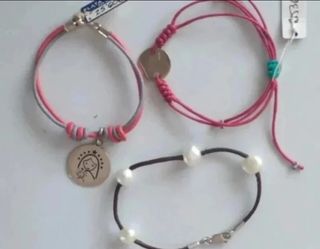 Pulseras Plata & Cordón - 3uds
