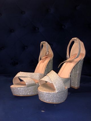 Tacones Plata Brillantes Mujer