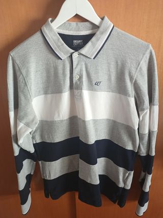 Polo manga larga rayas gris-blanco