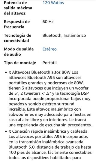 Altavoz Bluetooth TYOTY A95 portátil