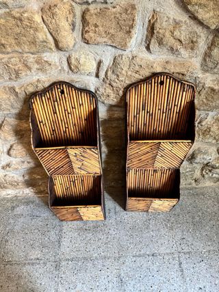 2 Estanterías Pared Bambú Rústicas