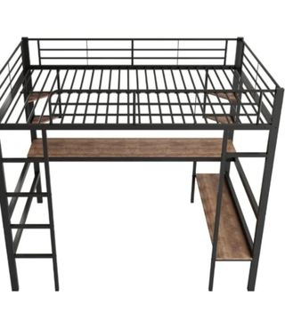 Cama alta con escritorio - Negra y marrón