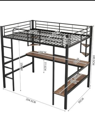 Cama alta con escritorio - Negra y marrón
